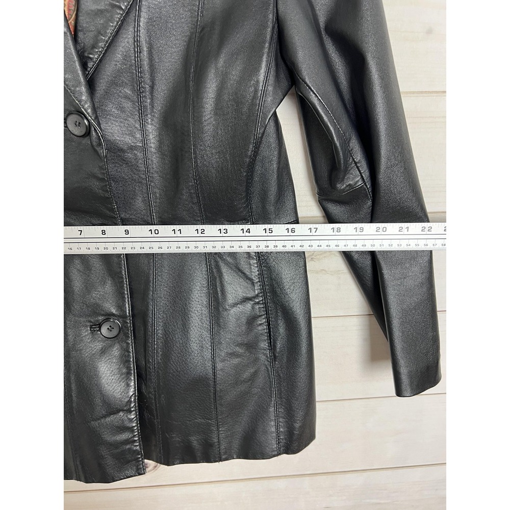 George Leather Jacket Womens S Black Button Front Blazer Mid Length Lined Y2K - Picture 8 of 11